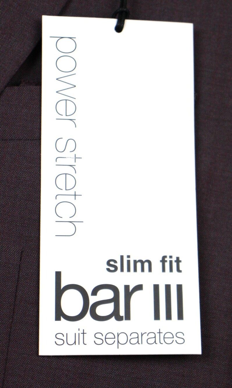 $425 Bar III Mens Plum Suit Jacket 38 L Slim Fit Wool Blend Stretch Two Button - Picture 8 of 9